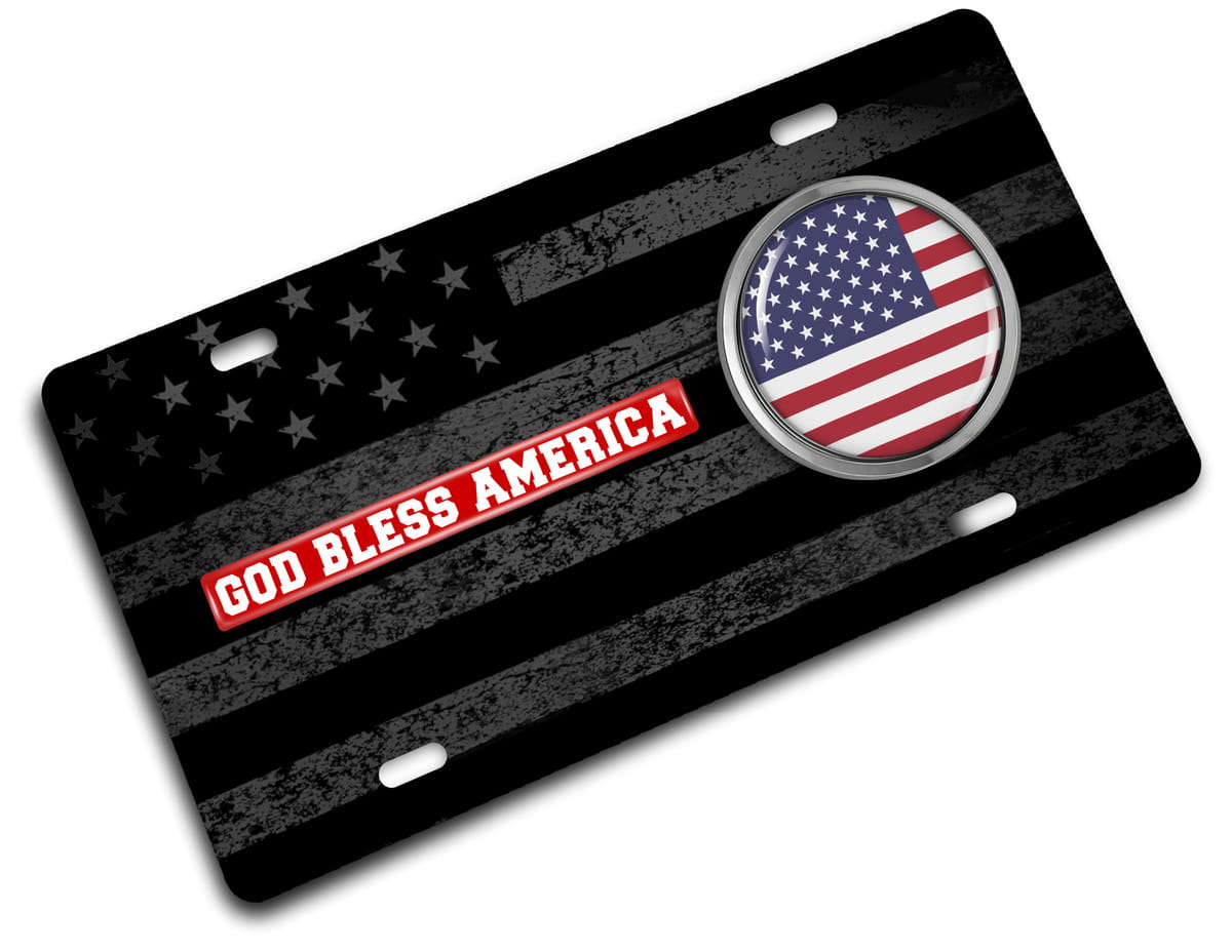 American Flag God Bless America - Stainless Steel Car License Plate